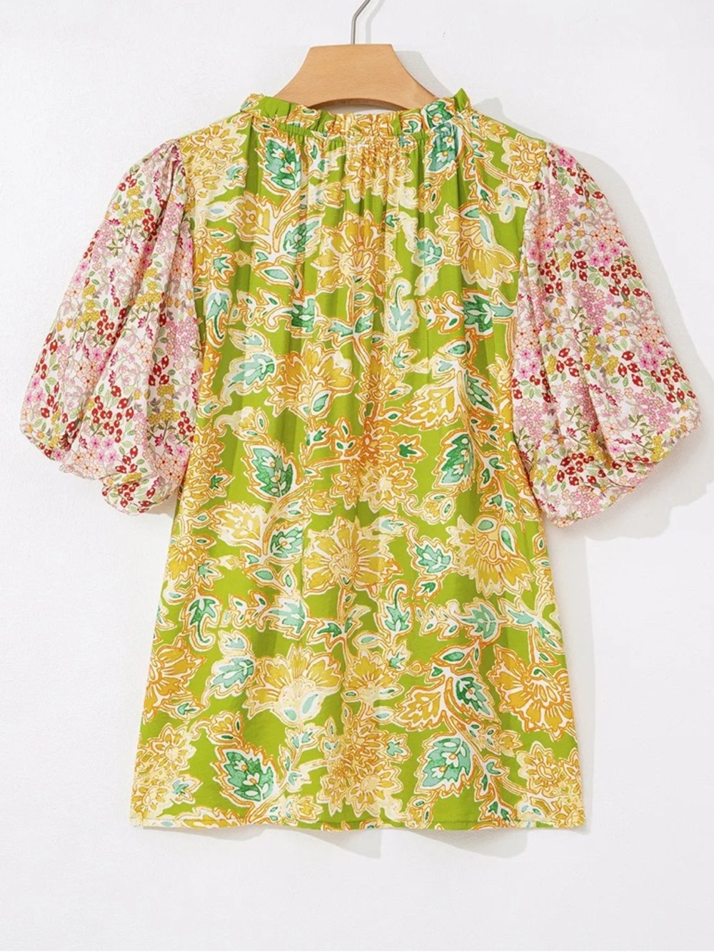 Ces Femme Multicolour Printed Contrast Bubble Sleeve Blouse Size M NWT